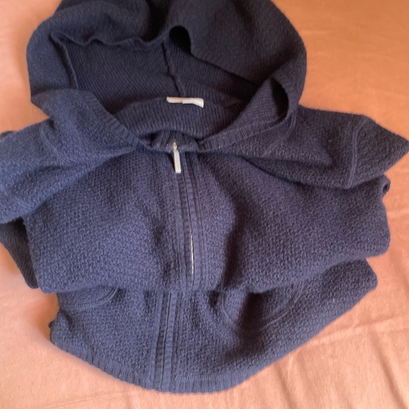 100% Cashmere Zip Hoodie Sweater Cardigan Sweatshirt Navy Size Medium - Picture 2 of 13
